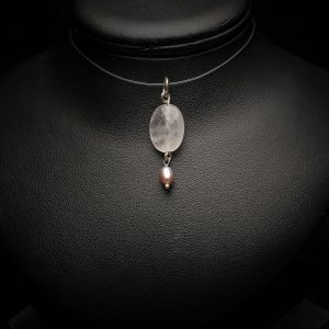 collier quartz rose et perle de culture