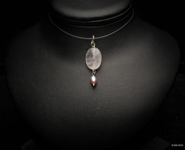 collier quartz rose et perle de culture